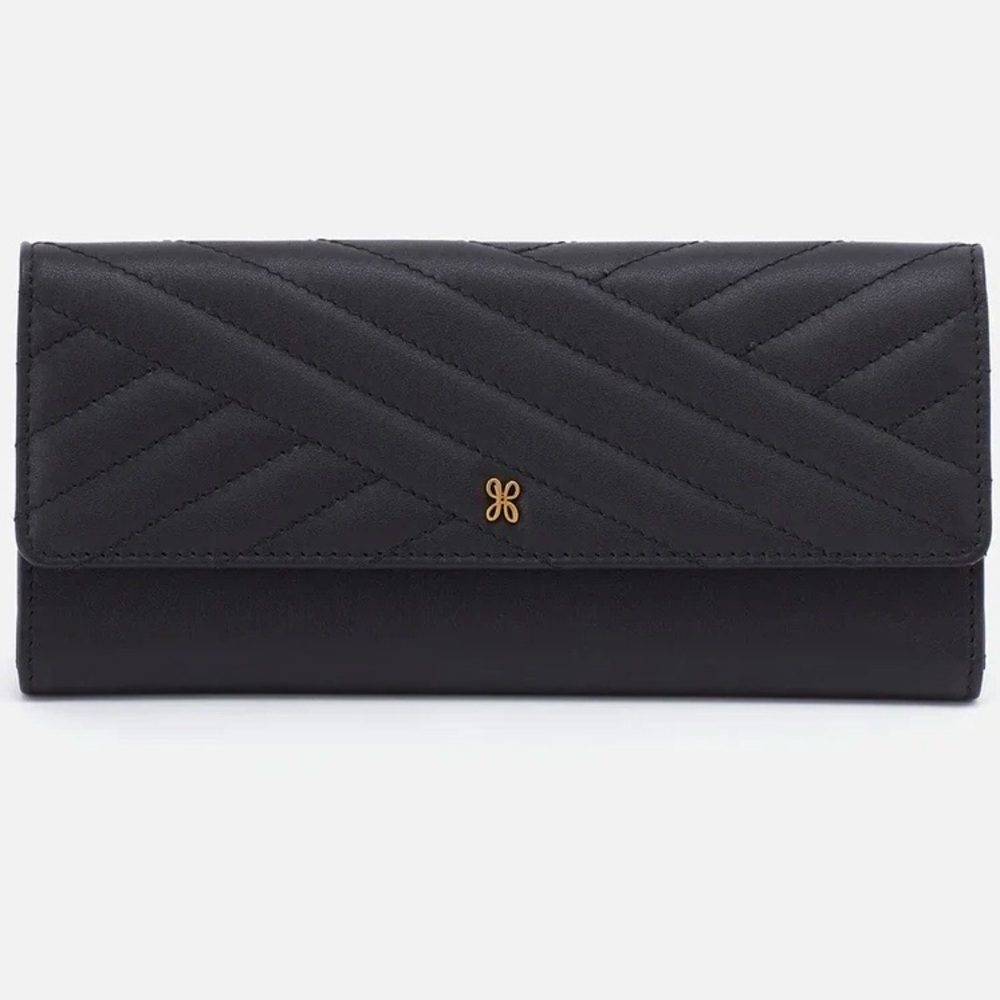 HOBO Jill Large Quilted Trifold Continental Wallet in black